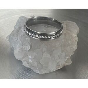 Silver Tungsten w/ Channel Set Crystals Unisex Band Ring -6mm Width -Size 9 -New